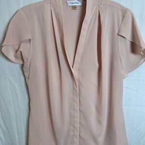 Calvin Klein Blush V neck Tulip Short sleeve Chiffon Blouse Size Small
